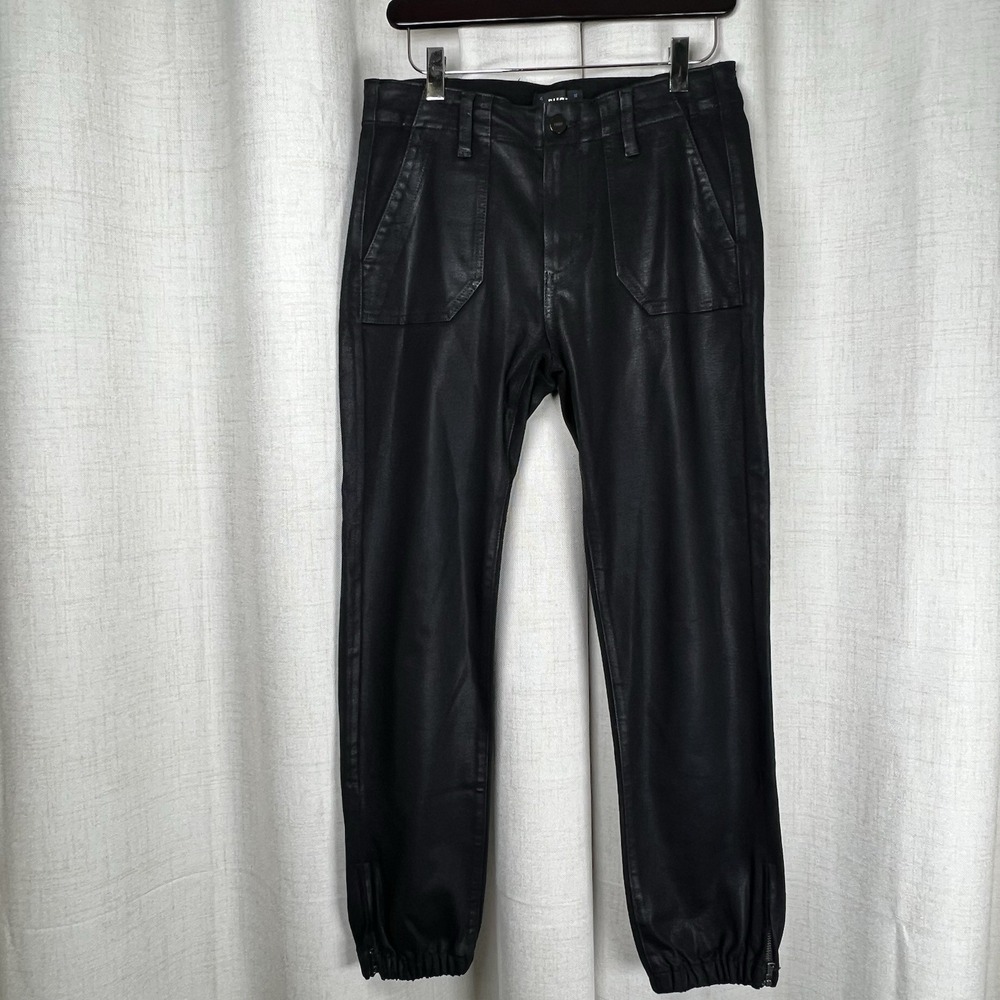Paige Mayslie Coated Jogger Pants Black Slim Fit Ankle Zip High‎ Rise Size 27